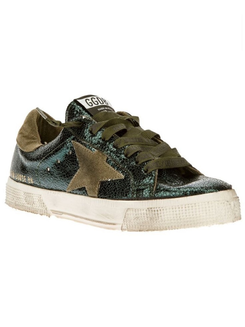 Golden Goose May leather trainers green sneaker glitter Sz 40 Mens 7 Women 10